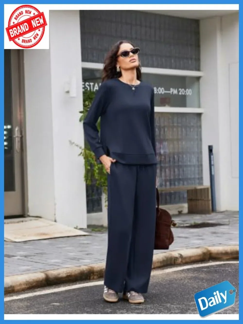 2 Piece Lounge Set Sweatsuit Matching Travel Outfit Women Crewneck Long Sleeve
